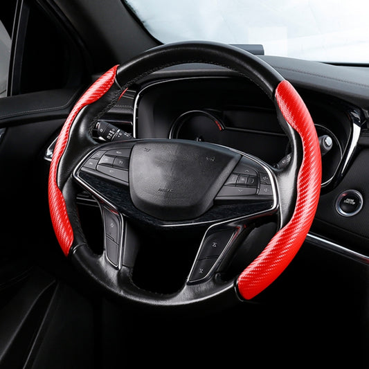 Car Universal Carbon Fiber Texture Leather Steering Wheel Cover (Red) - Steering Wheel Accessories by buy2fix | Online Shopping UK | buy2fix