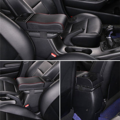 Car Multi-functional Dual USB Armrest Box Booster Pad, Microfiber Leather Curved Type (Black Red) by buy2fix
