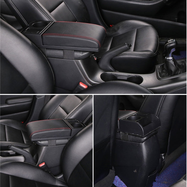 Car Multi-functional Dual USB Armrest Box Booster Pad, Microfiber Leather Straight Type (Black Red) by buy2fix