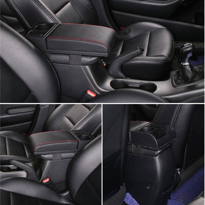 Car Multi-functional Dual USB Armrest Box Booster Pad, Microfiber Leather Straight Type (Black Red) by buy2fix