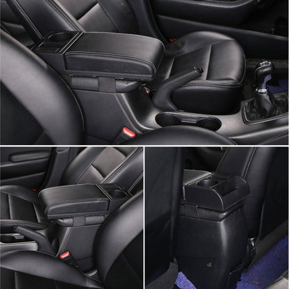 Car Multi-functional Dual USB Armrest Box Booster Pad, Microfiber Leather Straight Type (Black White) by buy2fix