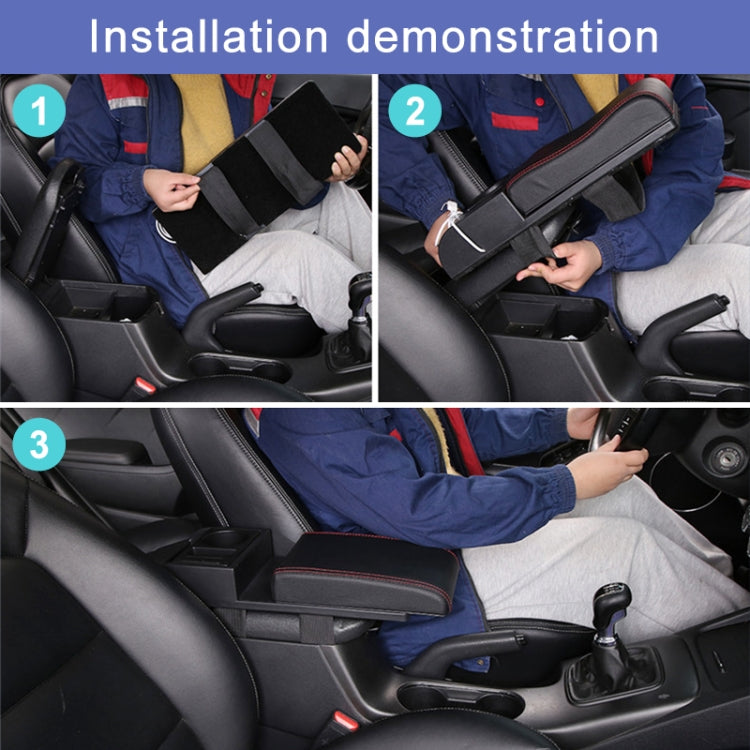 Car Multi-functional Dual USB Armrest Box Booster Pad, Carbon Fiber Leather Curved Type (Black) by buy2fix