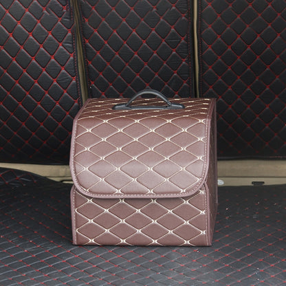 Car Trunk Foldable Storage Box, Rhombic Grid Small Size: 33 x 32 x 30cm (Coffee) - Stowing Tidying by buy2fix | Online Shopping UK | buy2fix