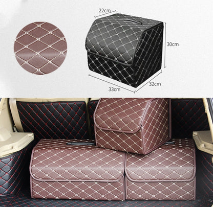 Car Trunk Foldable Storage Box, Rhombic Grid Small Size: 33 x 32 x 30cm (Coffee) - Stowing Tidying by buy2fix | Online Shopping UK | buy2fix