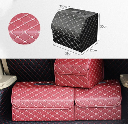 Car Trunk Foldable Storage Box, Rhombic Grid Small Size: 33 x 32 x 30cm (Wine Red) by buy2fix