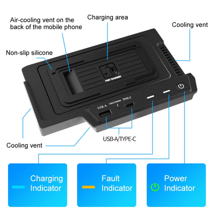 HFC-1022 Car Qi Standard Wireless Charger 15W Quick Charging for Mercedes-Benz GLE 2020-2022, Left and Right Driving - Wireless Charging Pads by buy2fix | Online Shopping UK | buy2fix