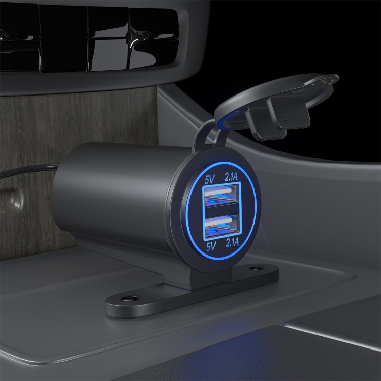 ZH-526I1 Car / Motorcycle 4.2A Dual USB Port Car Charger(Blue Light) - Battery Charger by buy2fix | Online Shopping UK | buy2fix