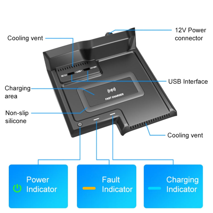 HFC-1060 Car Qi Standard Wireless Charger 10W Quick Charging for Toyota Avalon 2019-2021, Left Driving - Wireless Charging Pads by buy2fix | Online Shopping UK | buy2fix