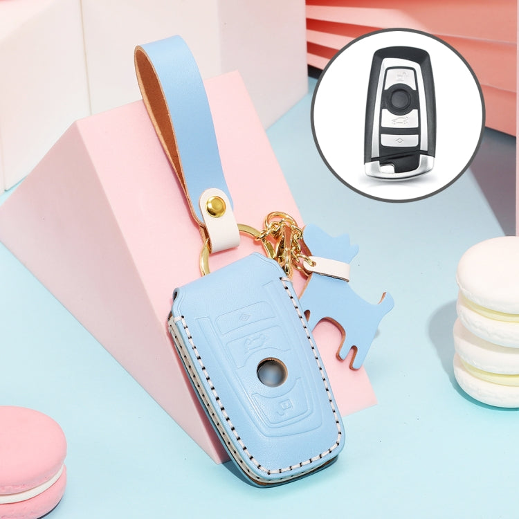 Hallmo Car Female Style Cowhide Leather Key Protective Cover for BMW, A Type(Sky Blue) - Car Key Cases by Hallmo | Online Shopping UK | buy2fix