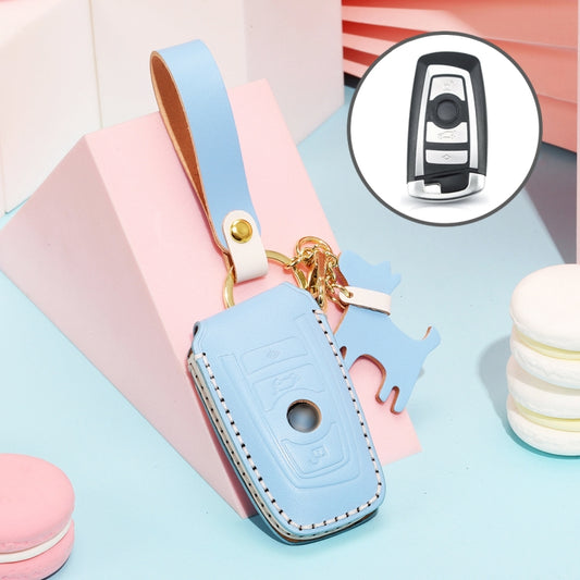Hallmo Car Female Style Cowhide Leather Key Protective Cover for BMW, A Type(Sky Blue) - Car Key Cases by Hallmo | Online Shopping UK | buy2fix