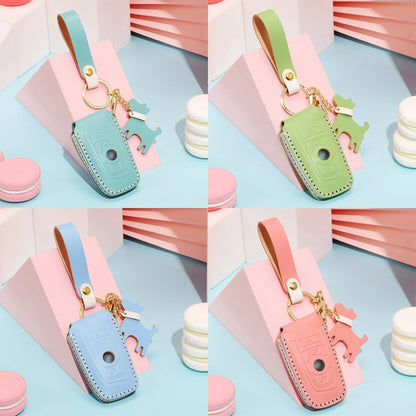 Hallmo Car Female Style Cowhide Leather Key Protective Cover for BMW, A Type(Sky Blue) - Car Key Cases by Hallmo | Online Shopping UK | buy2fix