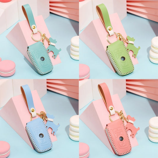 Hallmo Car Female Style Cowhide Leather Key Protective Cover for BMW, A Type(Sky Blue) - Car Key Cases by Hallmo | Online Shopping UK | buy2fix