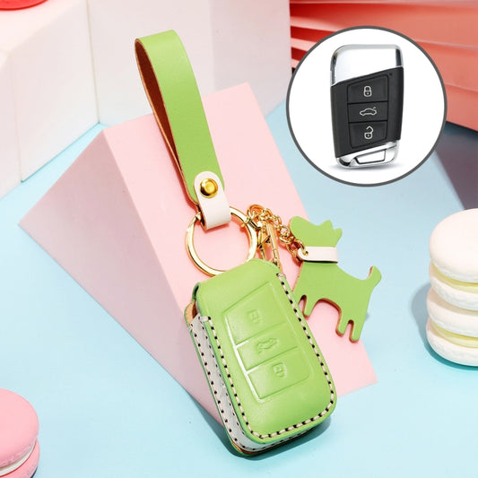 Hallmo Car Female Style Cowhide Leather Key Protective Cover for Volkswagen, A Type(Grass Green) - Car Key Cases by Hallmo | Online Shopping UK | buy2fix