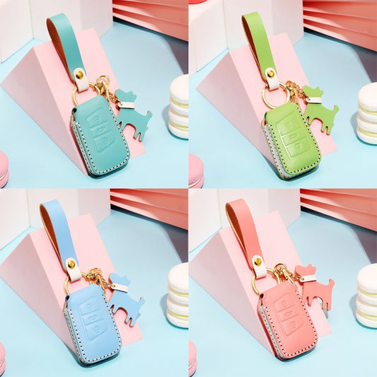 Hallmo Car Female Style Cowhide Leather Key Protective Cover for Volkswagen, A Type(Grass Green) - Car Key Cases by Hallmo | Online Shopping UK | buy2fix