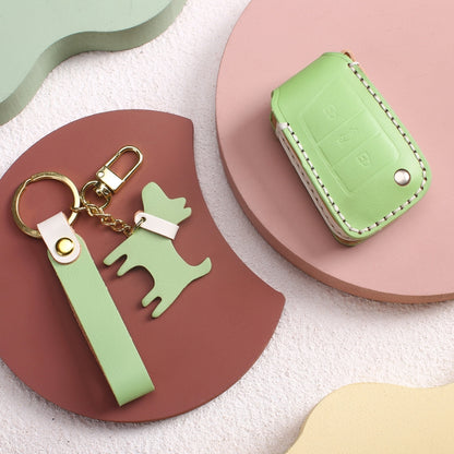 Hallmo Car Female Style Cowhide Leather Key Protective Cover for Volkswagen, A Type(Grass Green) - Car Key Cases by Hallmo | Online Shopping UK | buy2fix