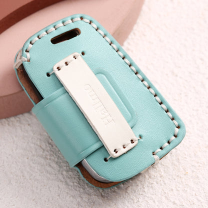 Hallmo Car Female Style Cowhide Leather Key Protective Cover for Volkswagen, A Type(Lake Blue) - Car Key Cases by Hallmo | Online Shopping UK | buy2fix