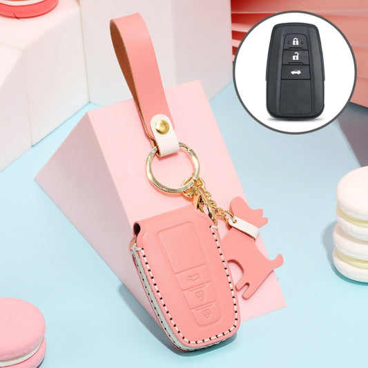 Hallmo Car Female Style Cowhide Leather Key Protective Cover for Toyota(Pink) - Car Key Cases by Hallmo | Online Shopping UK | buy2fix
