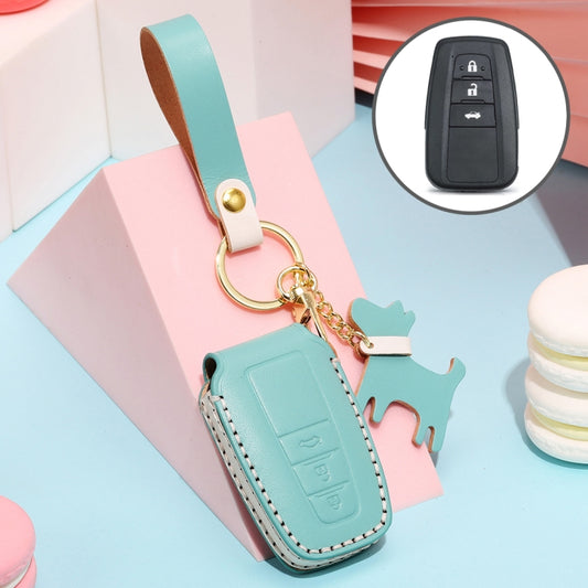 Hallmo Car Female Style Cowhide Leather Key Protective Cover for Toyota(Lake Blue) - Car Key Cases by Hallmo | Online Shopping UK | buy2fix