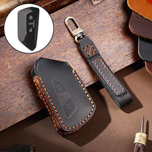 Hallmo Car Cowhide Leather Key Protective Cover for Volkswagen Golf 8(Black) - Car Key Cases by Hallmo | Online Shopping UK | buy2fix