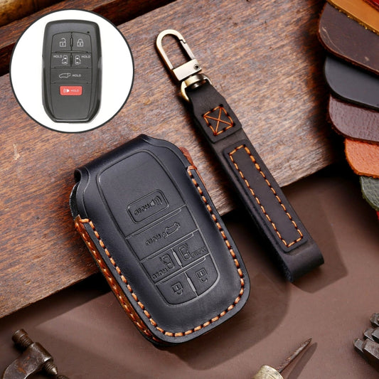 Hallmo Car Genuine Leather Key Protective Cover for Toyota Sienna 6-button(Black) - Car Key Cases by Hallmo | Online Shopping UK | buy2fix