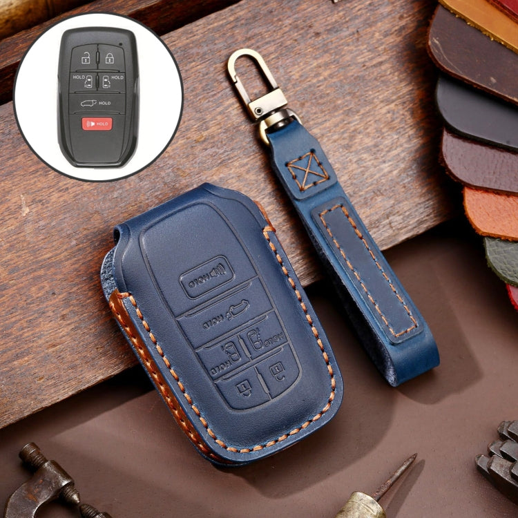 Hallmo Car Genuine Leather Key Protective Cover for Toyota Sienna 6-button(Blue) - Car Key Cases by Hallmo | Online Shopping UK | buy2fix