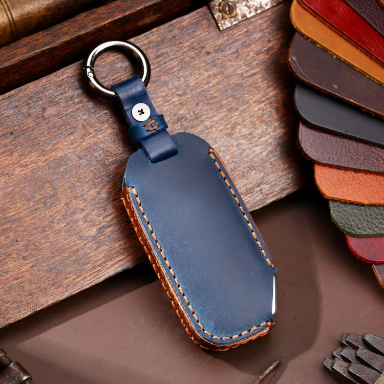 Hallmo Car Cowhide Leather Key Protective Cover for KIA(Blue) - Car Key Cases by Hallmo | Online Shopping UK | buy2fix