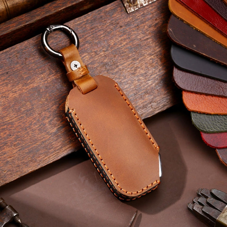 Hallmo Car Cowhide Leather Key Protective Cover for KIA(Brown) - Car Key Cases by Hallmo | Online Shopping UK | buy2fix