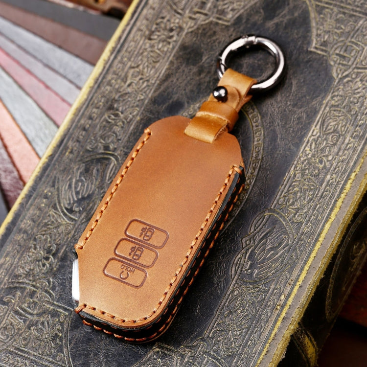 Hallmo Car Cowhide Leather Key Protective Cover for KIA(Brown) - Car Key Cases by Hallmo | Online Shopping UK | buy2fix