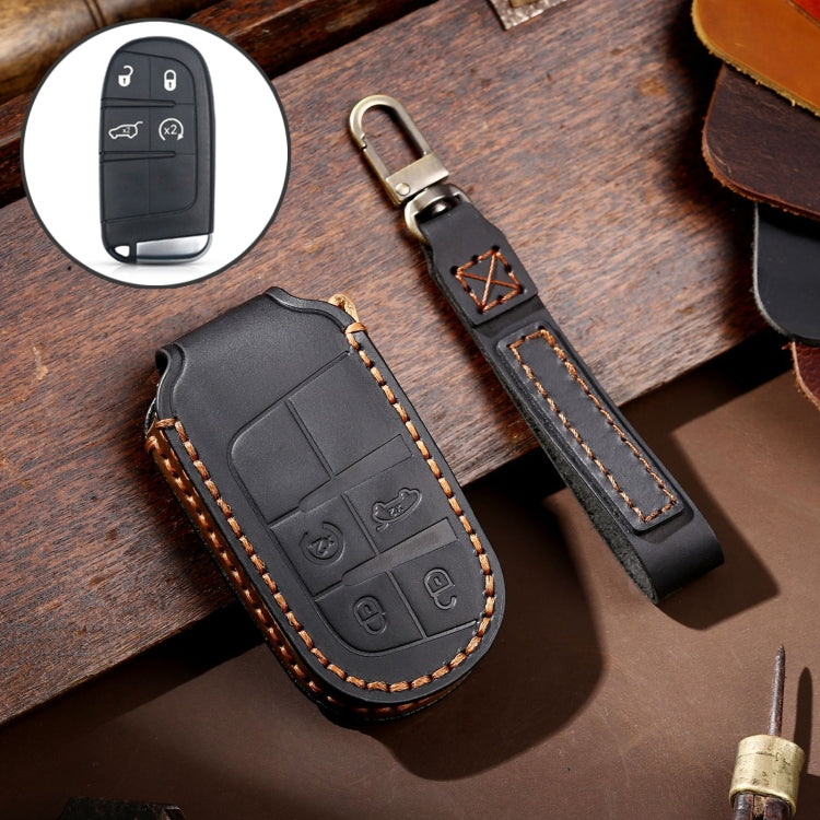 Hallmo Car Genuine Leather Key Protective Cover for Jeep Compass 4-button(Black) - Car Key Cases by Hallmo | Online Shopping UK | buy2fix