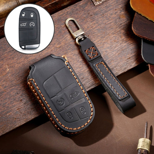 Hallmo Car Genuine Leather Key Protective Cover for Jeep Compass 4-button(Black) - Car Key Cases by Hallmo | Online Shopping UK | buy2fix