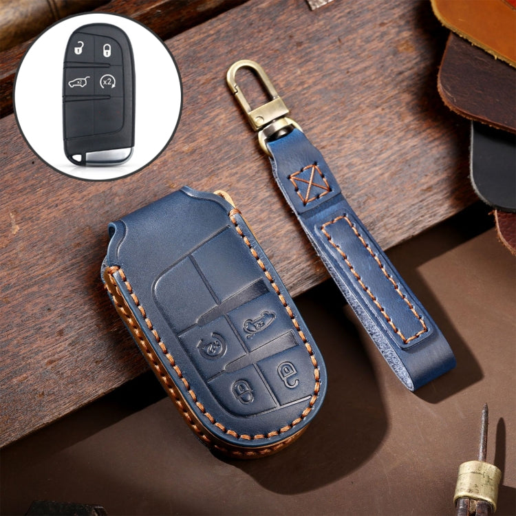Hallmo Car Genuine Leather Key Protective Cover for Jeep Compass 4-button(Blue) - Car Key Cases by Hallmo | Online Shopping UK | buy2fix