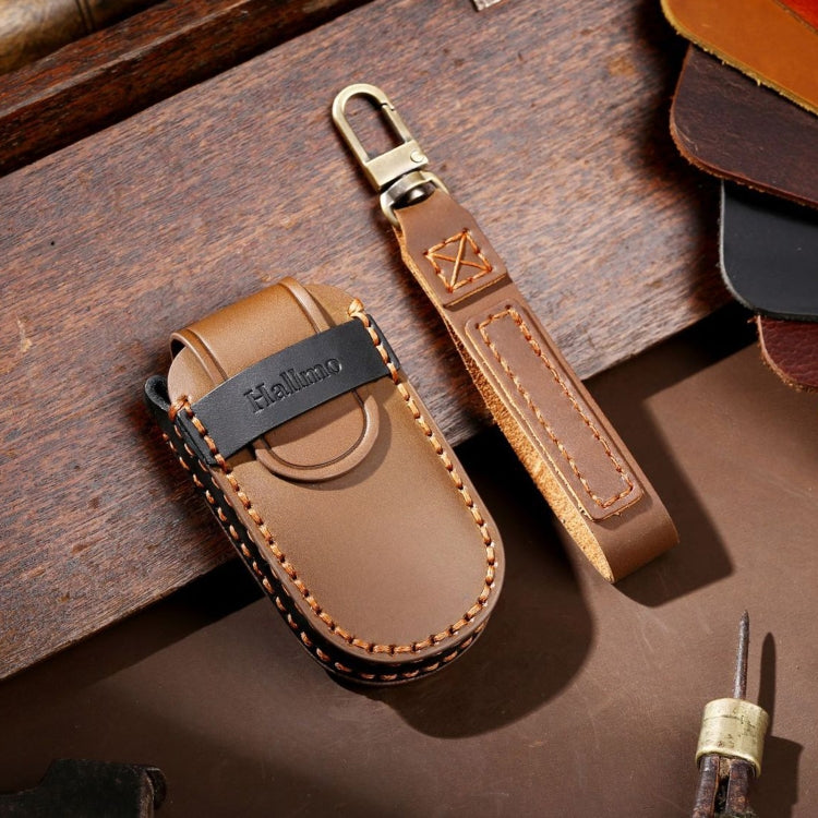 Hallmo Car Genuine Leather Key Protective Cover for Jeep Compass 4-button(Brown) - Car Key Cases by Hallmo | Online Shopping UK | buy2fix