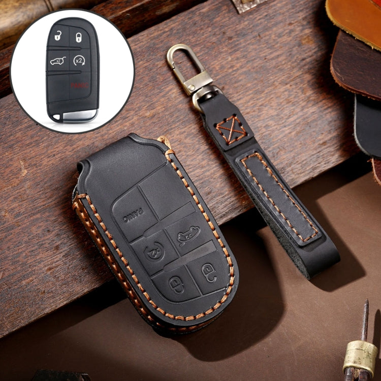 Hallmo Car Genuine Leather Key Protective Cover for Jeep Compass 5-button(Black) - Car Key Cases by Hallmo | Online Shopping UK | buy2fix