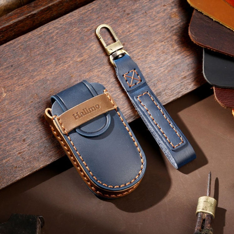 Hallmo Car Genuine Leather Key Protective Cover for Jeep Compass 5-button(Blue) - Car Key Cases by Hallmo | Online Shopping UK | buy2fix