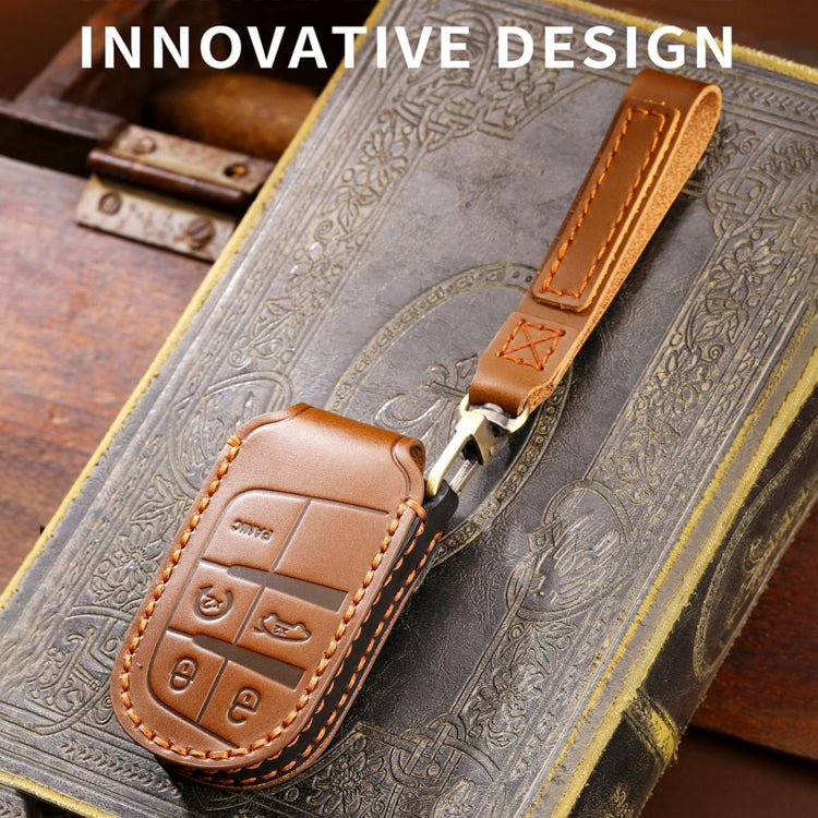 Hallmo Car Genuine Leather Key Protective Cover for Jeep Compass 5-button(Blue) - Car Key Cases by Hallmo | Online Shopping UK | buy2fix