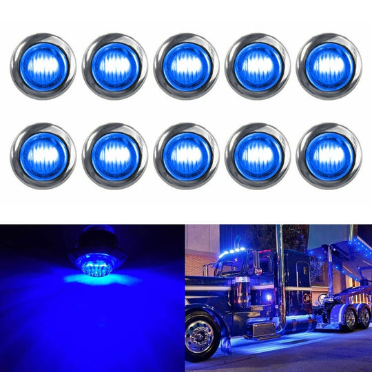 10 pièces MK-118 3/4 pouces cadre en métal voiture/camion 3LEDs feux de position latéraux ampoule lampe (lumière bleue)