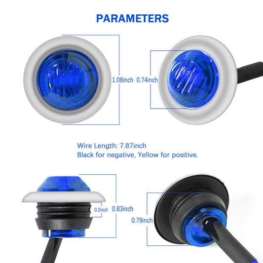 10 PCS MK-118 3/4 inch Metal Frame Car / Truck 3LEDs Side Marker Indicator Lights Bulb Lamp (Blue Light) - Clearance Lights by buy2fix | Online Shopping UK | buy2fix