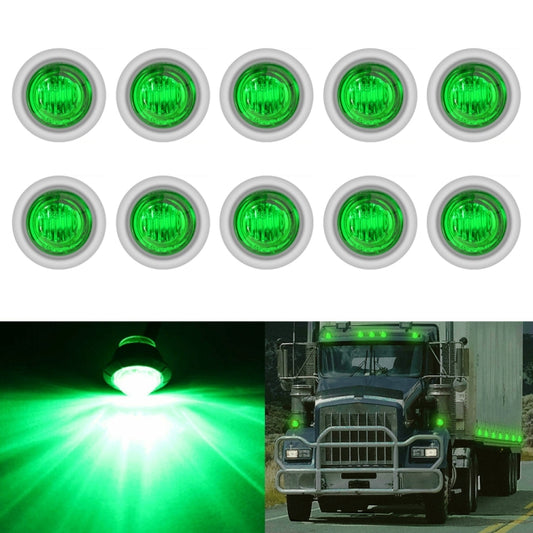 10 PCS MK-118 3/4 inch Metal Frame Car / Truck 3LEDs Side Marker Indicator Lights Bulb Lamp (Green Light) - Clearance Lights by buy2fix | Online Shopping UK | buy2fix
