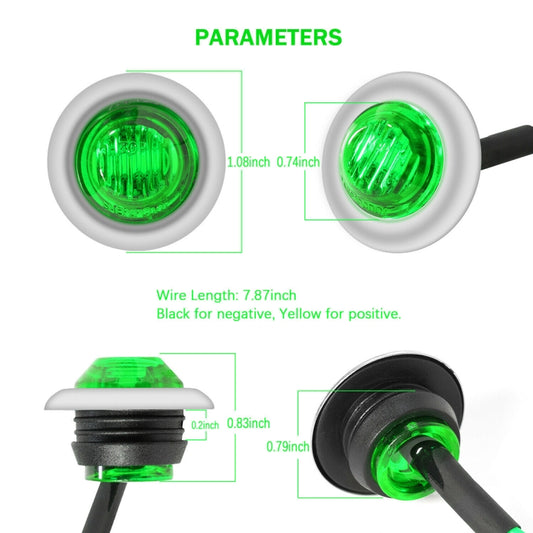 10 PCS MK-118 3/4 inch Metal Frame Car / Truck 3LEDs Side Marker Indicator Lights Bulb Lamp (Green Light) - Clearance Lights by buy2fix | Online Shopping UK | buy2fix