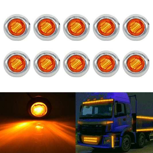 10 PCS MK-118 3/4 inch Metal Frame Car / Truck 3LEDs Side Marker Indicator Lights Bulb Lamp (Yellow Light) - Clearance Lights by buy2fix | Online Shopping UK | buy2fix