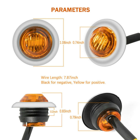 10 PCS MK-118 3/4 inch Metal Frame Car / Truck 3LEDs Side Marker Indicator Lights Bulb Lamp (Yellow Light) - Clearance Lights by buy2fix | Online Shopping UK | buy2fix