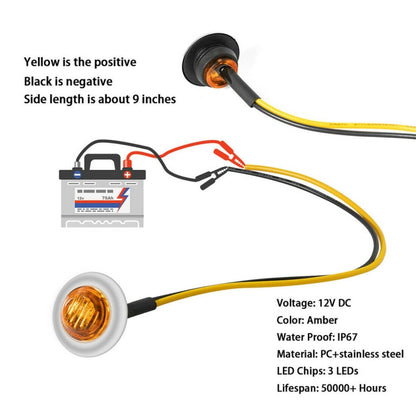 10 PCS MK-118 3/4 inch Metal Frame Car / Truck 3LEDs Side Marker Indicator Lights Bulb Lamp (Yellow Light) - Clearance Lights by buy2fix | Online Shopping UK | buy2fix