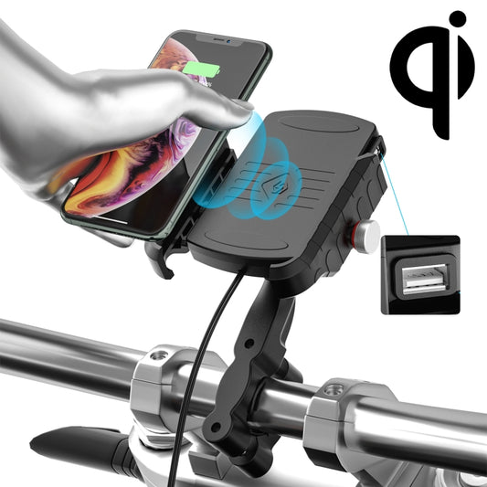 ZH-19414A1 Motorcycle Handlebar Qi USB Wireless Charging Phone Holder - Holder by buy2fix | Online Shopping UK | buy2fix