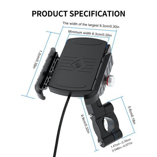 ZH-19414A1 Motorcycle Handlebar Qi USB Wireless Charging Phone Holder - Holder by buy2fix | Online Shopping UK | buy2fix