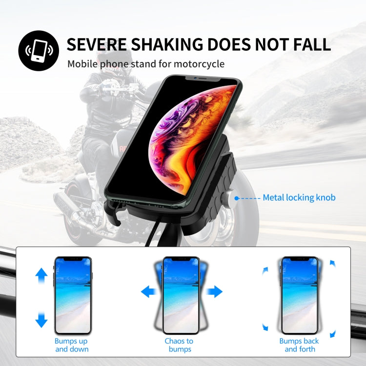 ZH-19414A1 Motorcycle Handlebar Qi USB Wireless Charging Phone Holder - Holder by buy2fix | Online Shopping UK | buy2fix