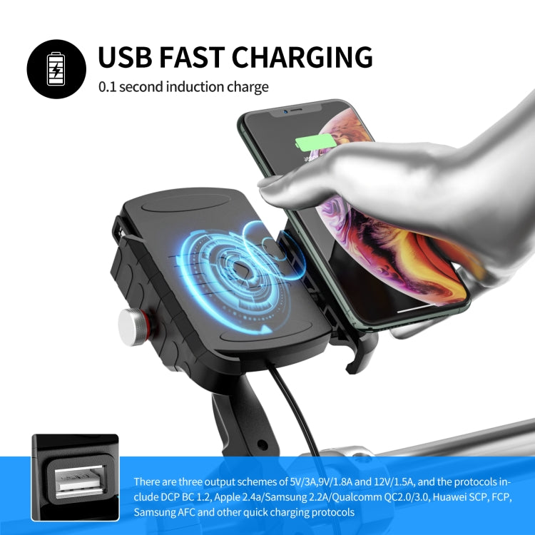 ZH-19414A1 Motorcycle Handlebar Qi USB Wireless Charging Phone Holder - Holder by buy2fix | Online Shopping UK | buy2fix