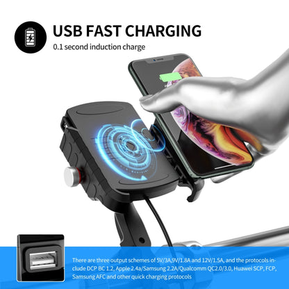 ZH-19414A1 Motorcycle Handlebar Qi USB Wireless Charging Phone Holder - Holder by buy2fix | Online Shopping UK | buy2fix