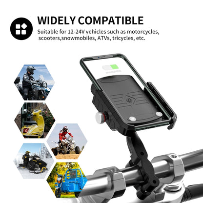 ZH-19414A1 Motorcycle Handlebar Qi USB Wireless Charging Phone Holder - Holder by buy2fix | Online Shopping UK | buy2fix