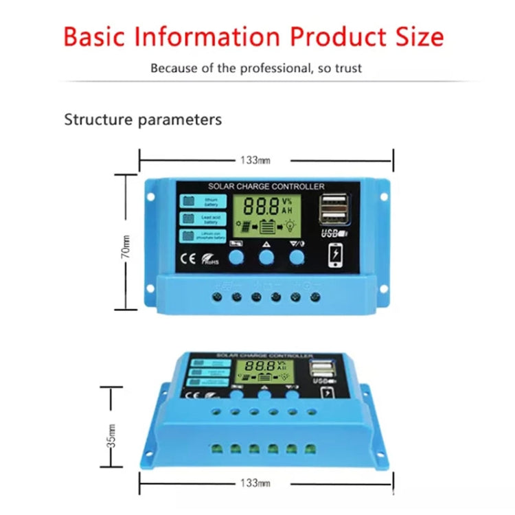 10A Solar Charge Controller 12V / 24V Lithium Lead-Acid Battery Charge Discharge PV Controller - Voltage Stabilizer by buy2fix | Online Shopping UK | buy2fix