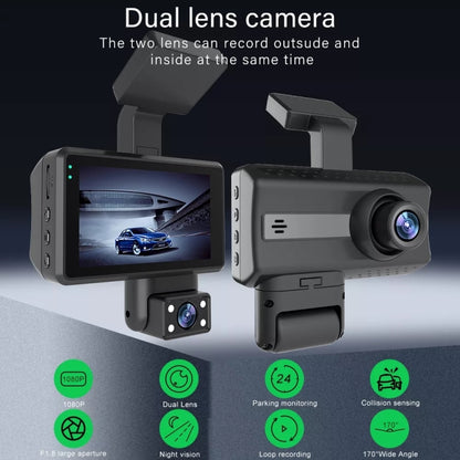 Front and Inner Dual Camera HD Infrared Night Vision Car Dash Cam Driving Recorder by buy2fix